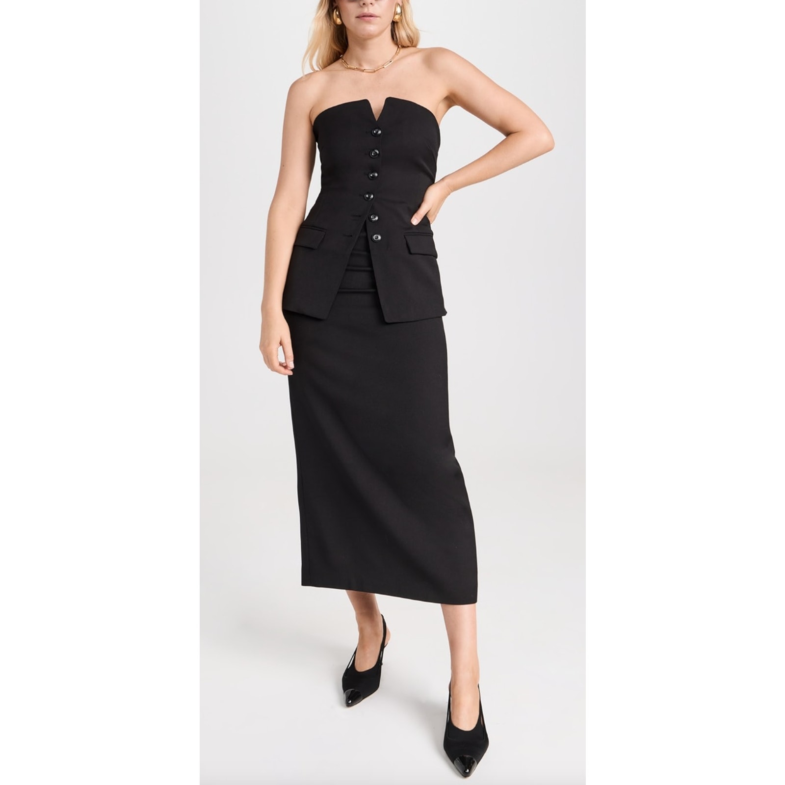 Pixie Market Black Strapless Tailored Button Vest Top M — image 3 of 8